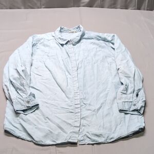 Jane and Delancey Womens Sky Blue Denim Like Button Down‎ Shirt Size 1X